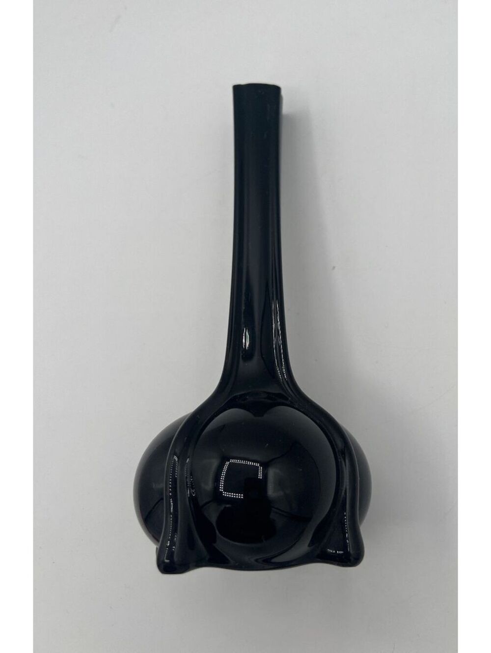 Vintage Black Art Glass Bud Vase with Unique Bulbous Design, Approx. 8" Tall